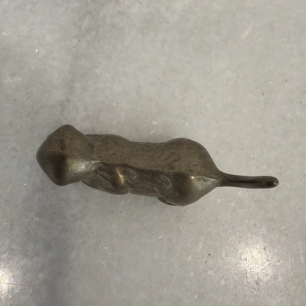 Vintage Miniature Solid Brass Hunting Pouncing Cat Figurine Tail up